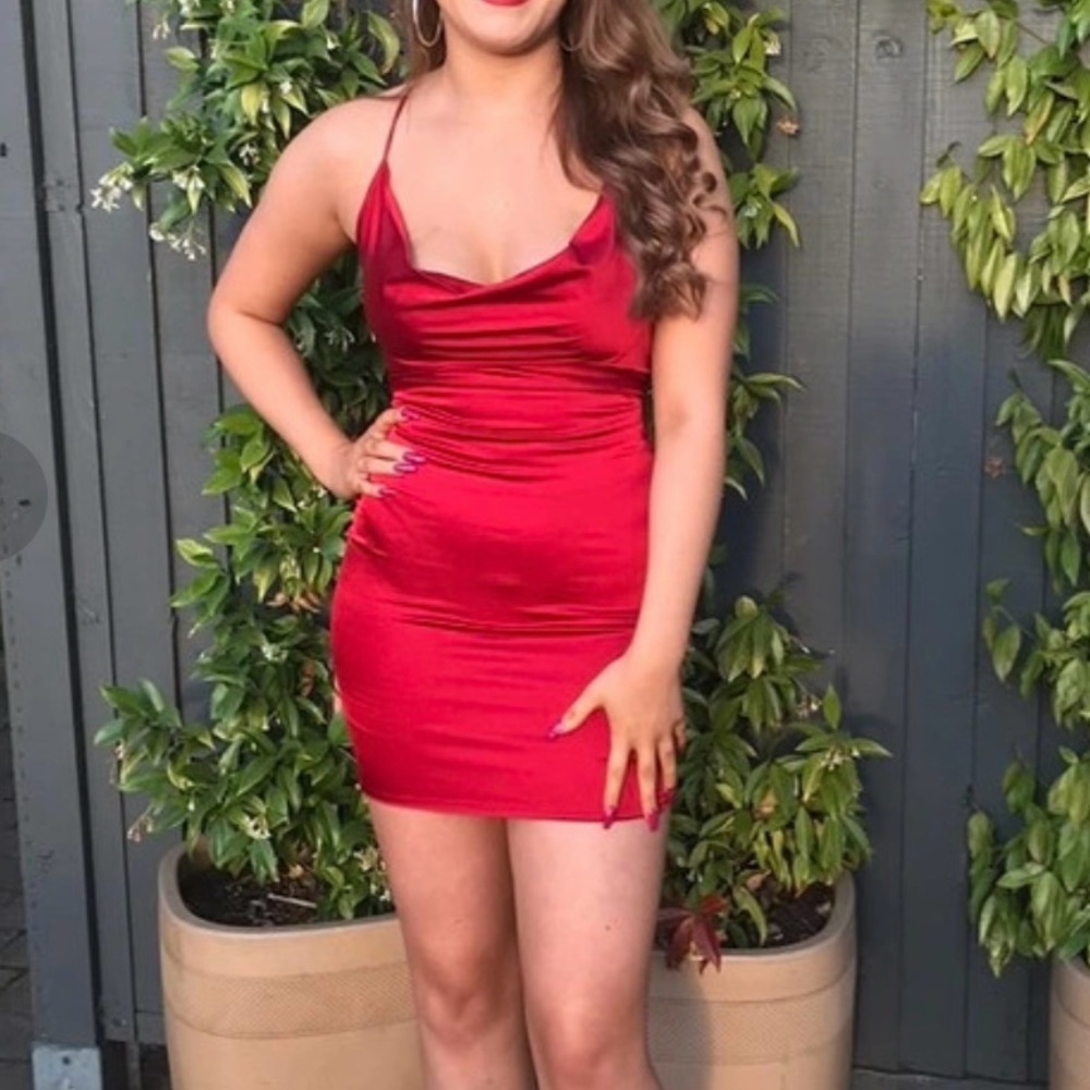 NWT oh polly red silky dress mini strappy size 8